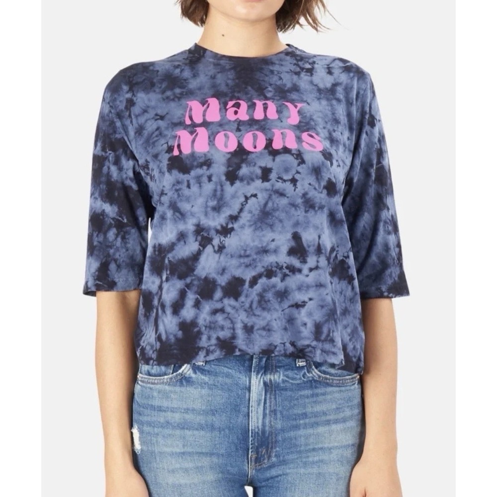 MOTHER Denim The Elbow Boxy Goodie Many Moons Tee Blue Tie Dye Pink Graphic M